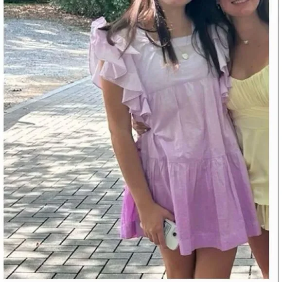 Rare~Cake For Dinner Lilac Ombré Cotton Ruffle Elegant Dress Size L - Picture 2 of 2